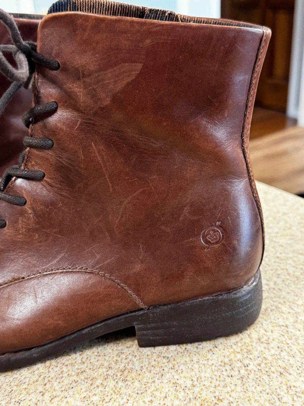 Born Betsey Dark Brown Leather Ankle Boots 8.5 Lace Up Zip